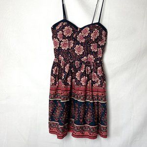 Band of Gypsies Boho Print Sundress Sz S Mini Smocking Lined Padded Straps